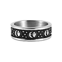 Hzman 8Mm Moon Star Sun Statement Ring Stainless Steel Boho Jewelry For Women Men Sliver Black 8