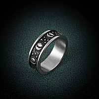 Hzman 8Mm Moon Star Sun Statement Ring Stainless Steel Boho Jewelry For Women Men Sliver Black 8