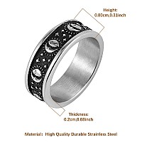 Hzman 8Mm Moon Star Sun Statement Ring Stainless Steel Boho Jewelry For Women Men Sliver Black 8