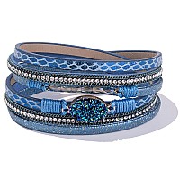 Fancy Shiny Double Wrap Leather Bracelets Boho Cuff Bracelets Crystal Bead Stackable Bracelet With Magnetic Clasp Jewelry Gifts