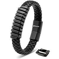 Serasar Mens Leather Bracelet 20Cm Black Bracelet Men Giftbox Genuineleather Braided Adjustable Magneticclasp Multilayer Wr