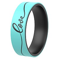 Thunderfit Silicone Wedding Rings For Men And Women Laser Printed Design 6Mm Width 2Mm Thick Love Teal Bblack Size 95