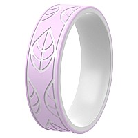 Thunderfit Silicone Wedding Rings For Men And Women Laser Printed Design 6Mm Width 2Mm Thick Leaves Light Purple Cwhite