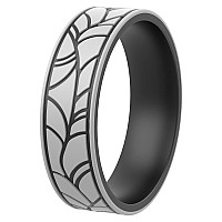 Thunderfit Silicone Wedding Rings For Men And Women Laser Printed Design 6Mm Width 2Mm Thick Branches Light Grey Ablack