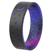 Thunderfit Silicone Wedding Rings For Men And Women Laser Printed Design 6Mm Width 2Mm Thick Moon And Stars Blackgalaxy 3