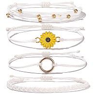 Fancy Shiny Sunflower String Bracelet Handmade Braided Rope Charms Boho Surfer Bracelet For Teen Girls Womenwhite