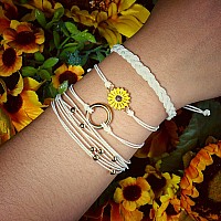 Fancy Shiny Sunflower String Bracelet Handmade Braided Rope Charms Boho Surfer Bracelet For Teen Girls Womenwhite