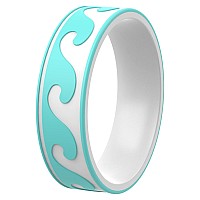 Thunderfit Silicone Wedding Rings For Men And Women Laser Printed Design 6Mm Width 2Mm Thick Waves Whiteteal B Size 55