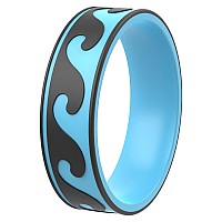 Thunderfit Silicone Wedding Rings For Men And Women Laser Printed Design 6Mm Width 2Mm Thick Waves Sky Blue Gblack Size