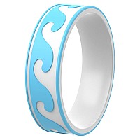 Thunderfit Silicone Wedding Rings For Men And Women Laser Printed Design 6Mm Width 2Mm Thick Waves Whitesky Blue G Size