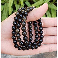 Adabele Real Natural Gold Sheen Obsidian Gemstone Beaded Bracelet 85 Inch Stretch Chakras Healing Crystal Stone Jewelry Energy