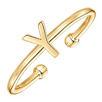 Pavoi 14K Yellow Gold Plated Initial Adjustable Ring Womens Initial Ring Fashion Ring Women Y Initial Ring