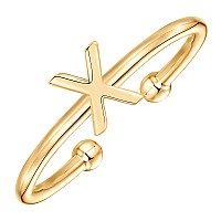 Pavoi 14K Yellow Gold Plated Initial Adjustable Ring Womens Initial Ring Fasion Ring Women X Initial Ring