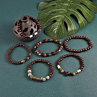 Hzman Wrap Bracelets Men Women Hemp Cords Wood Beads Ethnic Tribal Bracelets Leather Wristbands Skull