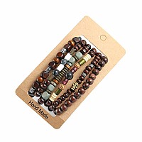 Hzman Wrap Bracelets Men Women Hemp Cords Wood Beads Ethnic Tribal Bracelets Leather Wristbands Skull