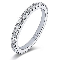 Bodream 22Mm Round Cubic Zirconia Cz Wedding Full Eternity Band Rings Sterling Silver Size 4