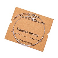 Joycuff Badass Mama Jewelry Gifts For Women Morse Code Bracelets For Women Mother Mom Mothers Day Birthday Christmas Stianless S