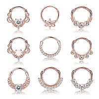 Drperfect 9Pcs 16G Septum Rings Opal Daith Earrings Hoop Nose Rings 316L Stainless Steel Cz Cartilage Helix Tragus Earrings Sept