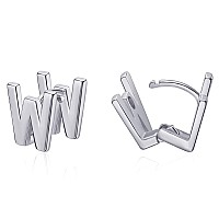 Initial Hoop Earrings For Women Silver Plated Letters W Initial Earrings Valentines Day Gifts For Her