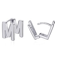 Initial Hoop Earrings For Women Silver Plated Letters M Initial Earrings Valentines Day Gifts For Women