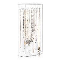 Acrylic Necklace Holder Clear Necklace Organizer With 24 Hooks Dustproof Rotation Jewelry Storage Holder Stand Long Necklaces