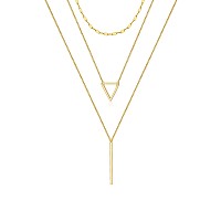 Giftall Triangle Necklace For Women 14K Gold Plated 3 Layer Necklace Set For Women Necklace For Women Bar Pendant Dainty Chain