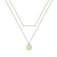 Giftall Layered Necklace For Women Bar Choker Necklace 14K Real Gold Plated Coin Pendant Necklace