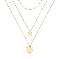 Giftall Women Layered Necklace Dainty Chain Choker Necklace 14K Real Gold Plated Coin Necklace For Women