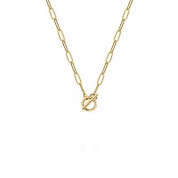 Giftall Dainty Paperclip Chain Necklace 14K Gold Plated Paperclip Necklace For Women