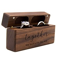 Muujee Together Double Ring Box Engraved Slim Wooden Ring Case Box For Wedding Ceremony Engagement Proposal Ring Bearer Box