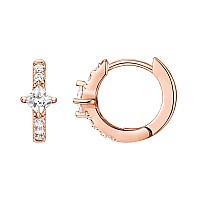 Pavoi 14K Gold Plated Sterling Silver Post Cubic Zirconia Huggie Hoop Earrings For Women Princess Plated Rose