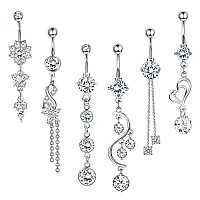 Drperfect 14G Belly Button Rings Dangle For Women Surgical Steel Navel Rings Body Piercing Jewelry