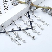 Drperfect 14G Belly Button Rings Dangle For Women Surgical Steel Navel Rings Body Piercing Jewelry