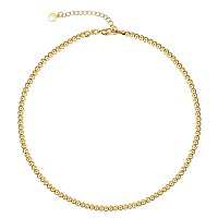 Nuzon Gold Bead Choker Necklace For Women Girls Dainty 14K Gold Plated 4Mm Beaded Ball Chain Strand Adjustable Layering Necklace