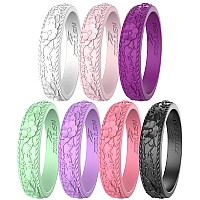 Zollen Silicone Wedding Rings For Women 7 Packs Stackable Silicone Rubber Wedding Bands Innovative Flower Vine Collection