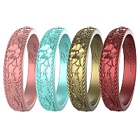 Zollen Silicone Wedding Rings For Women 4 Packs Stackable Silicone Rubber Wedding Bands Innovative Flower Vine Collection S