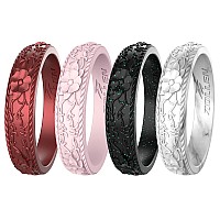 Zollen Silicone Wedding Rings For Women 4 Packs Stackable Silicone Rubber Wedding Bands Innovative Flower Vine Collection