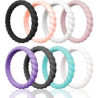 Thunderfit Silicone Wedding Bands For Women Thin Braided Stackable 31Mm Width 2Mm Thickblack Rose Gold B Pearl A Light