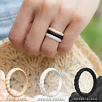 Thunderfit Silicone Wedding Bands For Women Thin Braided Stackable 31Mm Width 2Mm Thickblack Rose Gold B Pearl A Light