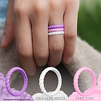 Thunderfit Silicone Wedding Bands For Women Thin Braided Stackable 31Mm Width 2Mm Thickblack Rose Gold B Pearl A Light