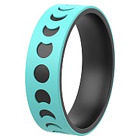 Thunderfit Silicone Wedding Rings For Men And Women Laser Printed Design 6Mm Width 2Mm Thick Moon Teal Bblack Size 45