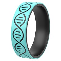 Thunderfit Silicone Wedding Rings For Men And Women Laser Printed Design 6Mm Width 2Mm Thick Dna Teal Bblack Size 859