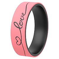 Thunderfit Silicone Wedding Rings For Men And Women Laser Printed Design 6Mm Width 2Mm Thick Love With Heart Light Red Bb