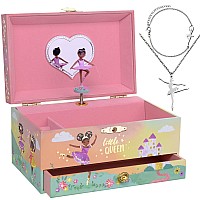 Jewelkeeper Ballerina Music Box Little Girls Jewelry Set 3 Ballerina Gifts For Girls Little Queen Design