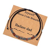 Joycuff Badass Dad Morse Code Bracelets For Men Dad Father Birthday Christmas Jewelry Gifts Cord Wrap Wood Beads Strand Warp Bra