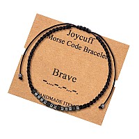 Joycuff Brave Strand Inspirational Bracelets For Women Men Black Beads Morse Code Jewelry Funny Unique Female Friends Birthday C