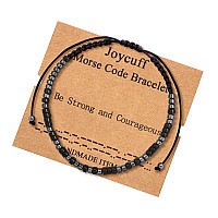 Joycuff Be Strong And Courageous Strand Inspirational Bracelets For Women Men Black Beads Morse Code Jewelry Funny Unique Female