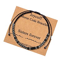 Joycuff Sisters Forever Strand Inspirational Bracelets For Women Black Beads Morse Code Jewelry Funny Unique Female Friends Birt