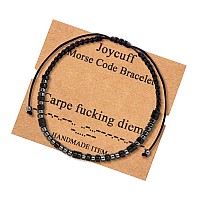 Joycuff Carpe Fucking Diem Strand Inspirational Bracelets For Women Men Black Beads Morse Code Jewelry Funny Unique Female Frien