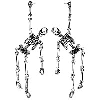 Szxc Womens Jointed Skeleton Post Dangle Long Hypoallergenic Earrings Lightweight Halloween Costume Jewelry Accessories Si